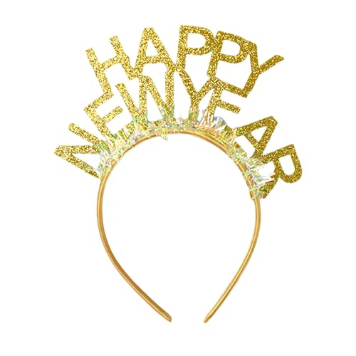 Happy New Year Haarreif,Silvester Kopfschmuck,Glitzer Deko Silber Haarreifen Erwachsene Haarschmuck Headband Decorations,Neues Jahr Stirnband Accessoires,für Kinder Neujahr Krone Kostüm (Gold) von LILIKAI