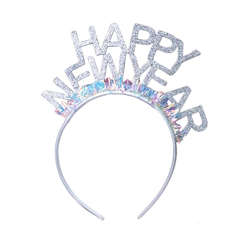 Happy New Year Haarreif,Silvester Kopfschmuck,Glitzer Deko Silber Haarreifen Erwachsene Haarschmuck Headband Decorations,Neues Jahr Stirnband Accessoires,für Kinder Neujahr Krone Kostüm (Silber) von LILIKAI