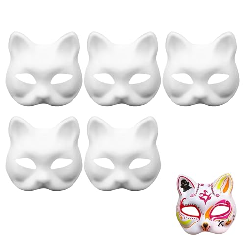 5Stück Diy Katzenmaske,Therian Mask Weiß,Tiermasken Zum Bemalen, Cat Maske Katzenmasken Zum Anmalen,Blank Gesichtsmaske,Lustige Masken für Halloween Rollenspiele/Cosplay/Singles Partys/Tänze/Karneval von LILIKAI