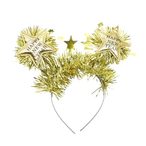 LILIKAI Silvester Haarreif,Silvester Deko 2025 New Year Happy Haarreifen Neujahr Kopfschmuck Party Kinder Erwachsene Haarschmuck Foto Requisiten Gold Decoration Silber Sterne Kopfbedeckung (Gold) von LILIKAI