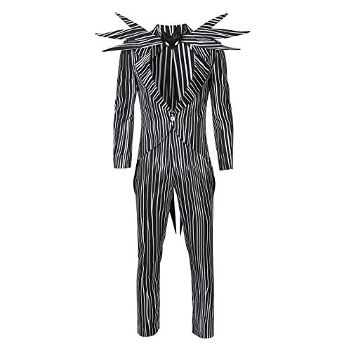 Jack Skellington Kostüm Halloween Weihnachten Cosplay Streifen Jacke Hose mit Fliege, komplettset, M von LILLIWEEN