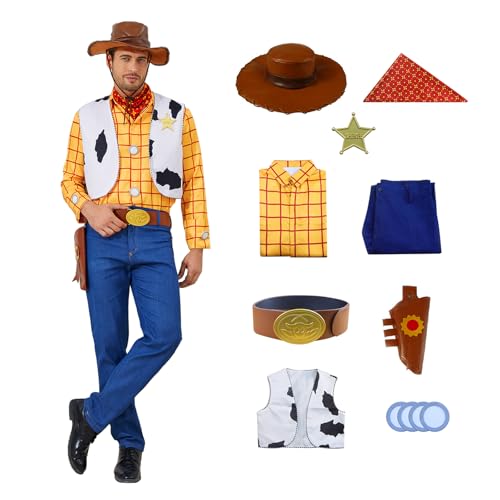 LILLIWEEN Woody Costumes Cowboy-Cosplay-Kostüm für Erwachsene, Sheriff, Halloween, Uniform, Größe XL LILLIWEEN Woody Costumes Cowboy-Cosplay-Kostüm für Erwachsene, Sheriff, Halloween, Uniform, Größe XL von LILLIWEEN