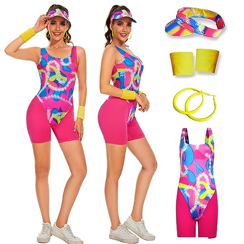 LILLIWEEN Margot Robbie Kostüm 2023 Film Live Skating Trikot Neon Leggings Hut Armbänder Set für Damen Herren L von LILLIWEEN