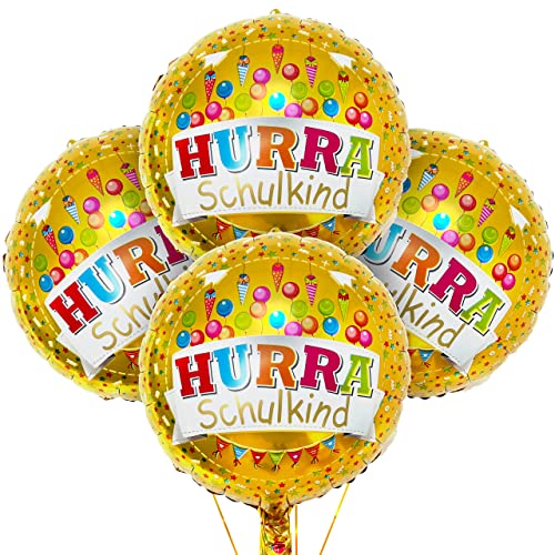 LINAYE Einschulung Schulanfang Folienballon Deko - 4 STK Heliumballon Folien Luftballon Deko für Einschulung Schulanfang Schuleinführung Schulstart Deko Dekoration für Schulkind Jungen Mädchen von LINAYE