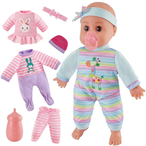 LINFUN KIDS Baby Puppen Spielset Kleid Spiel Set für 30cm Puppe mit 3 Outfits und Puppenzubehör Set zum Füttern Spiel Baby Puppe Geschenk ab 3 4 5 Jahre Rollenspiel von LINFUN KIDS