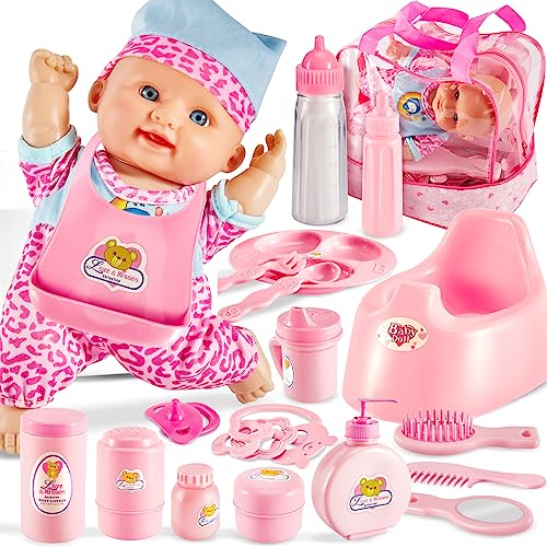 LINFUN KIDS Baby Puppen Zubehör Set mit Milchfläschchen Trinkflasche Nachttopf Badezubehör, Puppenspielzeug Geschenk für Kinder ab 3 Jahren von LINFUN KIDS