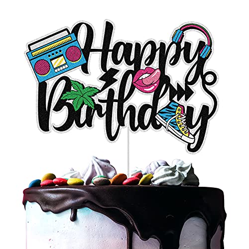 80er Jahre 90er Jahre Happy Birthday Cake Toppers Retro Hip Hop Theme Totally 1980er 1990er Jahre Party Dekorationen Born in the 80er 90er Decade Throwback Party Supplies von LINGBOOM