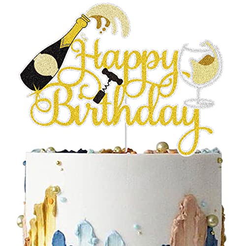 Champagner Happy Birthday Cake Topper Gold Glitter Cheers to 21 30 40 50 60 Years Beer Wine Glass Cake Decor Celebrating Theme Birthday Party Decoration Supplies for Men Women von LINGBOOM