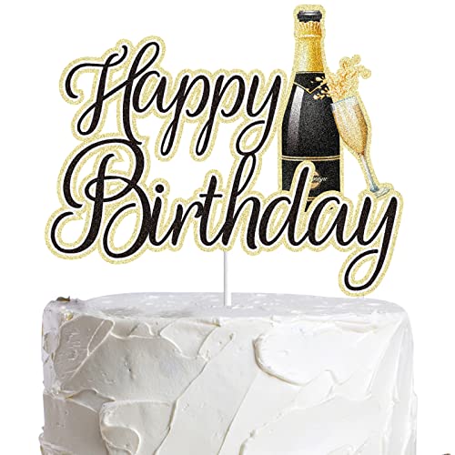 Champagner Happy Birthday Cake Topper Gold Glitter Cheers to 21 30 40 50 60 Years Beers Wine Glass Cake Decor Celebrating Theme Birthday Party Decoration Supplies for Men Women von LINGBOOM