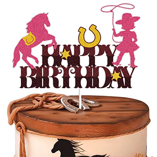 Cowgirl Happy Birthday Cake Topper Rosa Braun Glitter Dallas Little Cowgirl Party Kuchen Dekoration Western Wild West Horse Thema Geburtstag Party Supplies von LINGBOOM