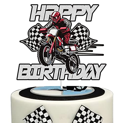 Dirt Bike Happy Birthday Tortenaufsatz Schwarz Rot Motocross Motorrad Rennauto Kuchen Dekoration Extreme Sport Motto Party Zubehör für Jungen Männer von LINGBOOM