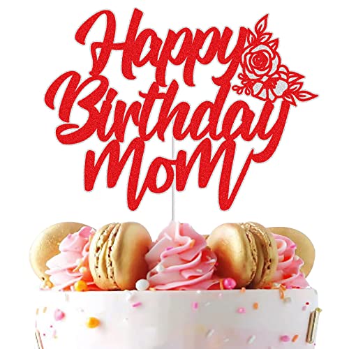 Happy Birthday Mom Cake Topper Red Glitter Super Mom Happy Mother's Day Kuchen Dekoration Best Mom Ever We Love Mom Thema Party Supplies for Women Mother's Day von LINGBOOM