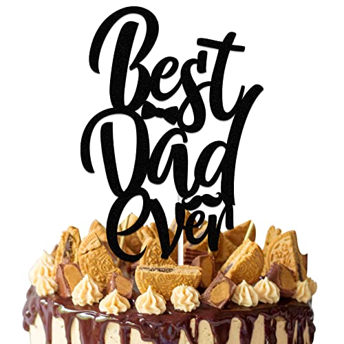 Kuchendekoration "Best Dad Ever", mit Aufschrift "Happy Father's Day", schwarzer Glitzer, Happy Birthday Daddy We love Dad, Partyzubehör für Vatertag von LINGBOOM