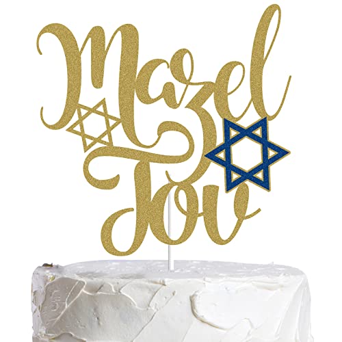 Mazel Tov Kuchendekoration Gold Glitzer jüdischer Geburtstag Chanukah Urlaub Kuchen Dekoration Hebräisch Glückwünsche Chanukka Star of David Party Supplies von LINGBOOM