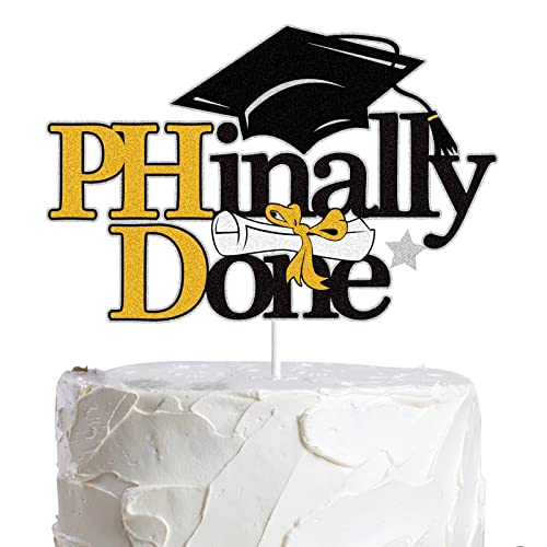 Phinally Done PHD 2023 Graduation Cake Topper Black Gold Glitter Congrats PHD Grade Philosophy College Graduation Finally Done Cake Decorations Supplies von LINGBOOM