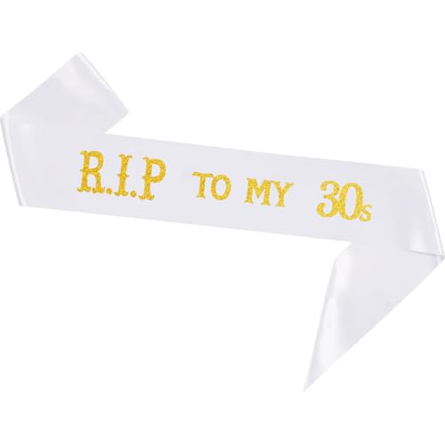 Rip To My 30s Schärpe Weiß Gold Glitzer Lustig 40. Geburtstag Party Dekor Happy 40th Birthday Party Schärpe 40 Jahre alt Partyzubehör für Mann Frau von LINGBOOM