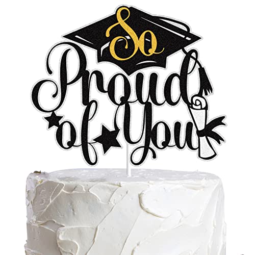 So Proud of You Happy Graduation Cake Topper Black Glitter Class of 2023 Congrats Grade Cake Decorations Congratulations Grade 2023 Party Supplies von LINGBOOM