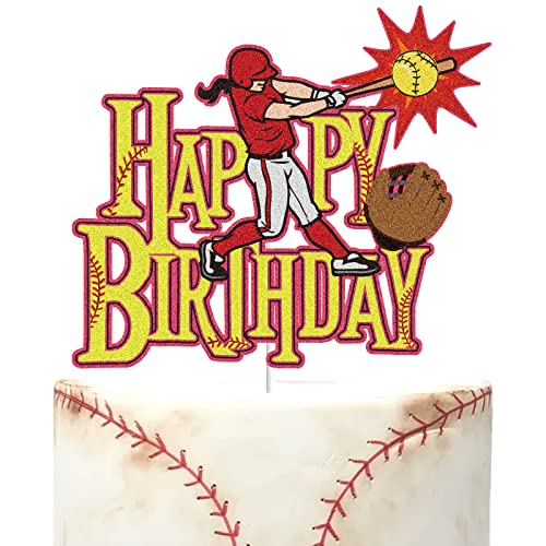 Softball Happy Birthday Tortenaufsatz Gold Glitter Fastpitch Pitcher Baseball Spieler Kuchen Topper Sport Thema Geburtstag Party Zubehör für Mädchen Frauen von LINGBOOM