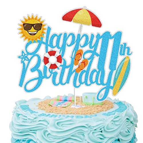 Sommer Strand Happy 8th Birthday Cake Topper Blue Glitter Summer Pool Swimming Surfen 8 Eight Years Old Party Decoration Summer Holiday Birthday Party Favor Supplies (11) von LINGBOOM