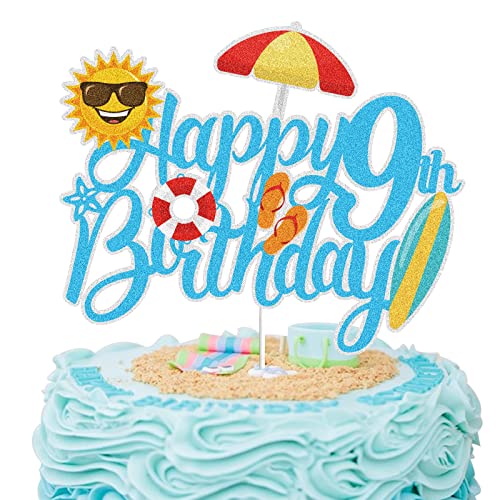 Sommer Strand Happy 8th Birthday Cake Topper Blue Glitter Summer Pool Swimming Surfen 8 Eight Years Old Party Decoration Summer Holiday Birthday Party Favor Supplies (9) von LINGBOOM