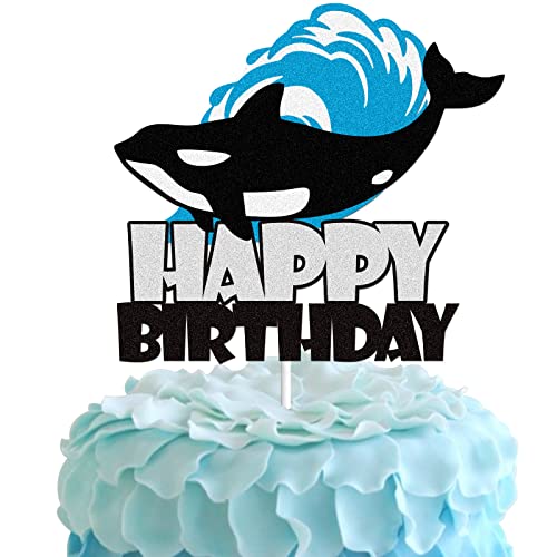 Wal Happy Birthday Tortenaufsatz Blau Glitzer Meerestiere Ozean Tiere Geburtstag Kuchen Dekoration Unter dem Meer Nautische Thema Party Supplies von LINGBOOM