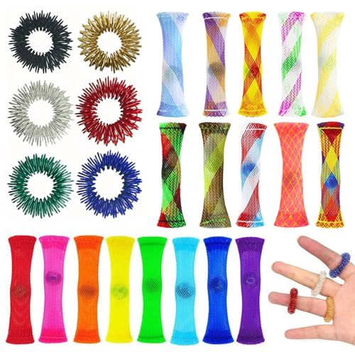 LINGJIA 42 Stück Fidget Toys, Skills, Fidget Ring, ADHS Spielzeug, Buntes Präparate Webrohr, Stressabbau Spielzeug, Fingermassagering, Geeignet für Angstabbau, Menschen Mit Autismus Angst von LINGJIA