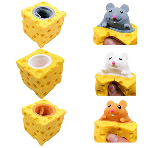 LINGJIONG 3pcs Käsebecher-Mäuse-Spielzeug, Maus Käse Squeeze Spielzeug, Dehnbar Mäuse & Käse Süßes Sensorisches Spielzeug Passend Für Stress Abbauen Kinder Spielzeug Weinachtsgeschenk von LINGJIONG