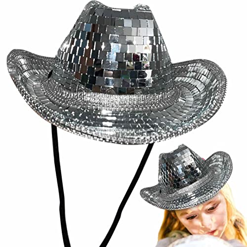 LINGJIONG Disco-Kugel-Hut | Glitzer Disco Verspiegelter Hut Pailletten Cowboyhut - Junggesellenabschiedshut für Junggesellenabschiede, funkelnder Glitzer-Weltraumhut für Damen, für Party, Tanz, Bühne von LINGJIONG