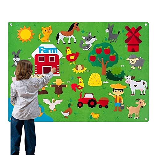 LINGJIONG Filz Farm Story Board Set Vorschule Nutztiere Storytelling Vieh Früherziehung Spielset Wiederverwendbares Spielzeug Hängendes Lernspielzeug Geburtstagsgeschenk Für Jungen Mädchen von LINGJIONG