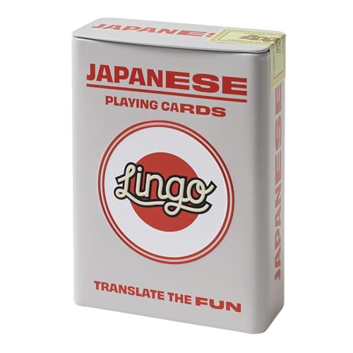 Japanische Lingo Spielkarten in Wayfarer-Blechbox, Reise-Lernkarten, Lerne japanischen Wortschatz auf lustige und einfache Weise, 52 wichtige Übersetzungen von Lingo