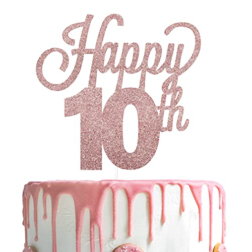 LINGTEER Tortenaufsatz "Happy 10th Birthday" - Cheers to 10th Birthday Ten Years Old Birthday Party Cake Decorations Sign von LINGTEER