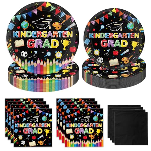 200 Stück Kindergarten Abschlussfeier Party Supplies Vorschule Pappteller Kindergarten Servietten für Kindergarten Abschlussfeier Party Dekorationen, Serve50 von LINHAXM