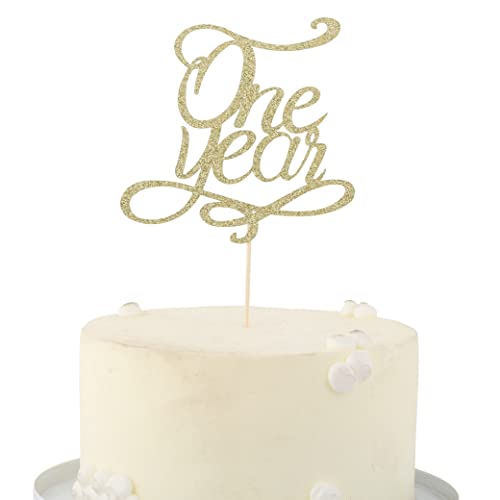 Tortenaufsatz für ein Jahr, Aufschrift "One Year Married", goldener Glitzer-Jubiläums-Kuchenaufsatz zum 1. Jahrestag von LINLULU