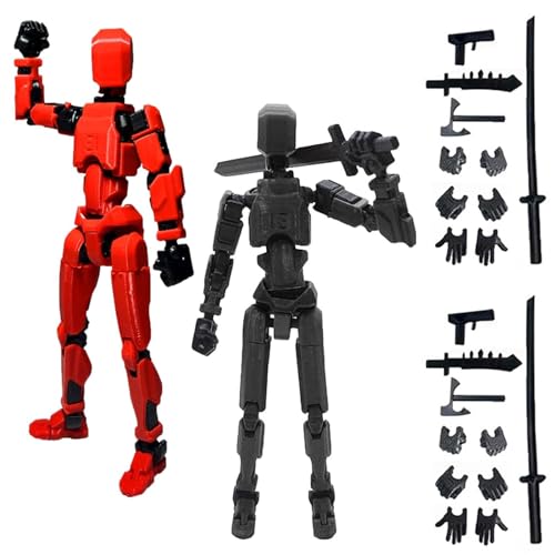 2 Stück T13 Action Figure Titan 13 Action Figure 3D Druck Beweglichen Figuren Mit 4 Waffen + 3 Handtypen, Roboter Actionfigur 3D Titans Actionfiguren T13 Figure für Kinder(Schwarz+Rot) von LINYIJOY