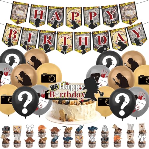 42 Stück Detective Party Dekorationen, Top Secret Geburtstag Party Zubehör Detective Party Zubehör, Detektiv Geburtstag Deko Set Detective Kuchen Topper Cupcake Toppers für Party Dekorationen von LINYIJOY