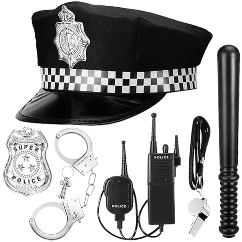 LINYIJOY 6 Stück Polizei Kostüm Zubehör mit PolizeimüTze Walkie Talkies Handschellen Abzeichen Baton Pfeife, Polizei Kostüm Kinder Polizei Kostüm Set für Cosplay Polizei Kostüm Kinder LINYIJOY 6 Stück Polizei Kostüm Zubehör mit PolizeimüTze Walkie Talkies Handschellen Abzeichen Baton Pfeife, Polizei Kostüm Kinder Polizei Kostüm Set für Cosplay Polizei Kostüm Kinder von LINYIJOY