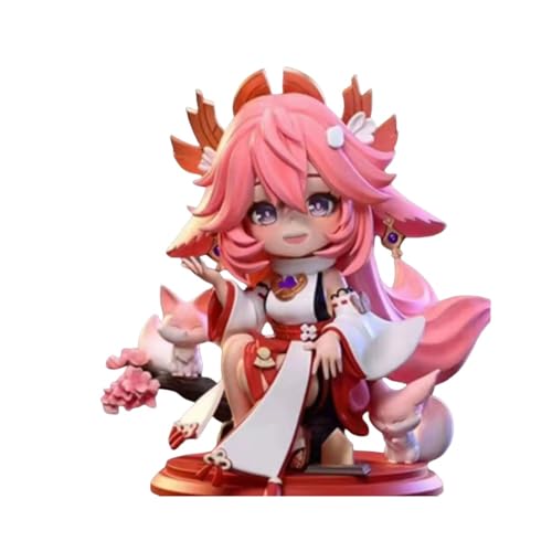 LIRUOXI für Q-Version Yae Miko Squatting Position Genshin Impact Figur Handmade PVC Anime Cartoon Charakter Modell Statue Figur, Desktop Ornamente Dekorationen Geschenke für Fans von LIRUOXI