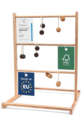 Leitergolf Outdoor aus FSC®- zertifiziertem Holz - Made in EU – Robustes Leiterspiel und 6X Leitergolf Bälle nur mit natürlichen Auro Ölen und Farben behandelt - Riesen Spiel Spaß mit Leitergolf von LISA & MAX