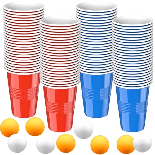 LISOPO bierpong Becher Set,Trinkspiele 50 Beerpong Becher(500ML) mit 12 Tischtennisbälle Plastikbecher für Partyspiele und Festivals von LISOPO