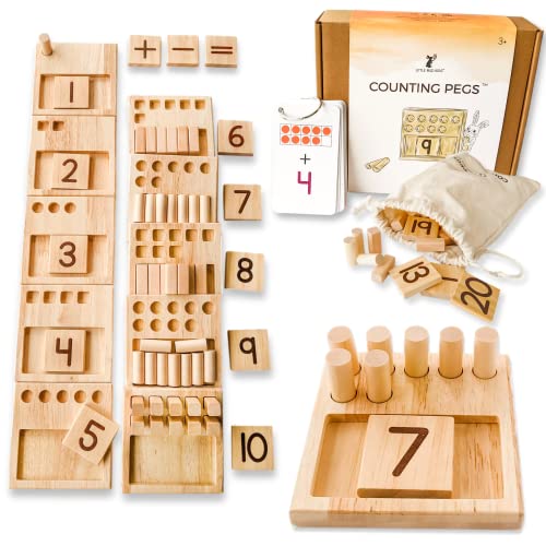 LITTLE BUD KIDS Counting Pegs Holzspielzeug Mathematik-Spiel | Eine Zahlen-Lernressource & Montessori-Spielzeug für 3-6 Jahre alt von LITTLE BUD KIDS