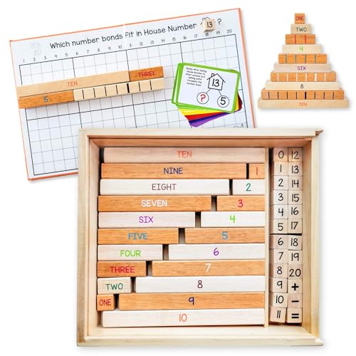 LITTLE BUD KIDS House of Number Buddies Mathematik-Spiel, Zahlenbindungen, Mathematik-Spielzeug mit Zahlenstäben und Additions- und Subtraktionskarten, Montessori-Material für Kinder von 4–8 Jahren von LITTLE BUD KIDS