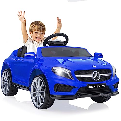 12V Kinder Elektroauto Mercedes Benz AMG,Elektrische Kinderfahrzeuge,Elektrofahrzeug 2-türig mit 2,4G-Fernbedienung,MP3,Musik,LED-Leuchten und 5 Punkt Sicherheitsgurt für Kinder ab 3 Jahre Blau von LIUFASHI