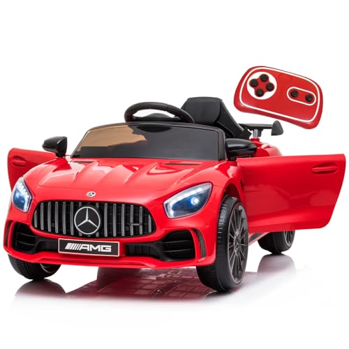 12V Kinder Elektroauto Mercedes Benz AMG,Elektrische Kinderfahrzeuge,Elektrofahrzeug 2-türig mit 2,4G-Fernbedienung,MP3,Musik,LED-Leuchten und 5 Punkt Sicherheitsgurt für Kinder ab 3 Jahre-Rot von LIUFASHI