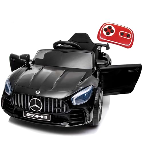 12V Kinder Elektroauto Mercedes Benz AMG,Elektrische Kinderfahrzeuge,Elektrofahrzeug 2-türig mit 2,4G-Fernbedienung,MP3,Musik,LED-Leuchten und 5 Punkt Sicherheitsgurt für Kinder ab 3 Jahre-schwarz von LIUFASHI