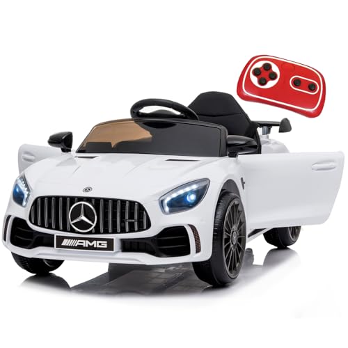 12V Kinder Elektroauto Mercedes Benz AMG,Elektrische Kinderfahrzeuge,Elektrofahrzeug 2-türig mit 2,4G-Fernbedienung,MP3,Musik,LED-Leuchten und 5 Punkt Sicherheitsgurt für Kinder ab 3 Jahre-weiß von LIUFASHI