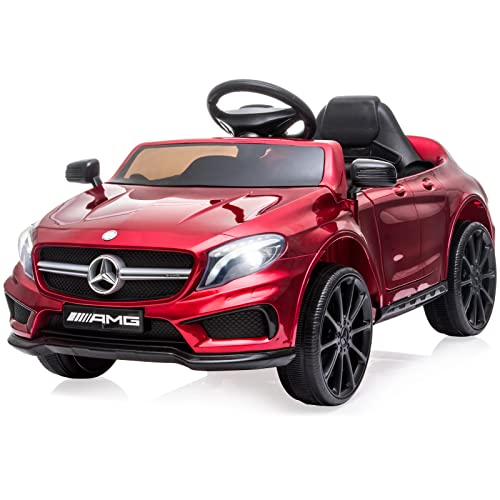 12V Kinder Elektroauto Mercedes Benz AMG mit 2,4G-Fernbedienung, Elektrofahrzeuge 2-türig mit MP3, Musik, Hupe, LED-Leuchten und 5 Punkt Sicherheitsgurt für Kinder ab 3 Jahre(Tiefrot) von LIUFASHI