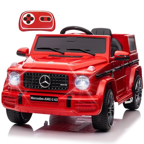 12V Kinder Elektroauto Mercedes Benz G63, Elektrische Kinderfahrzeuge, Elektrofahrzeug 2-türig mit 2,4G-Fernbedienung, MP3, Musik, LED-Leuchten und 5 Punkt Sicherheitsgurt für Kinder, Rot von LIUFASHI