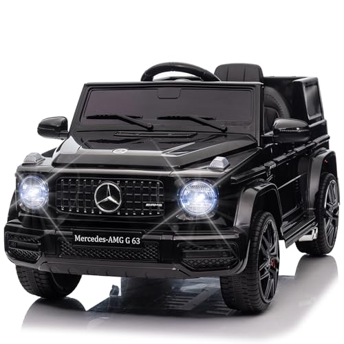 12V Kinder Elektroauto Mercedes Benz G63, Elektrische Kinderfahrzeuge, Elektrofahrzeug 2-türig mit 2,4G-Fernbedienung, MP3, Musik, LED-Leuchten und 5 Punkt Sicherheitsgurt für Kinder, Schwarz von LIUFASHI