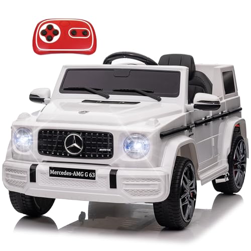 12V Kinder Elektroauto Mercedes Benz G63, Elektrische Kinderfahrzeuge, Elektrofahrzeug 2-türig mit 2,4G-Fernbedienung, MP3, Musik, LED-Leuchten und 5 Punkt Sicherheitsgurt für Kinder, Weiß von LIUFASHI