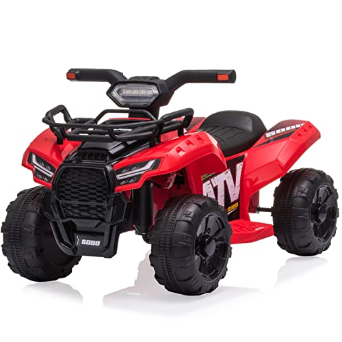 Quad Kinder Elektro ATV, 6V Kinder Elektroauto Quad mit LED Frontlicht, MP3, USB, Lautstärkeregler und großer Sitz, Elektrische Fahrt auf Spielzeug 1-3 Jahre Kinder(rot) von LIUFASHI